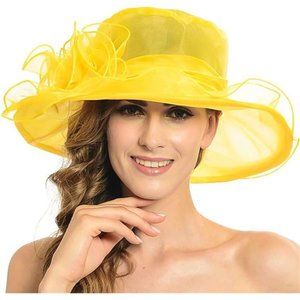TEA Party Church Wedding Bridal Flower Hat Yellow